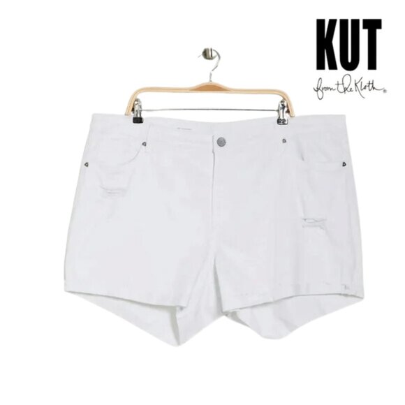 NWT Kut From the Kloth Katy Distressed Raw Hem Boyfriend Shorts in Optic White - Picture 1 of 3